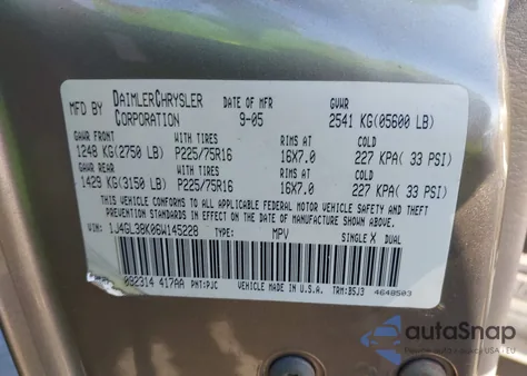 2006 Jeep Liberty Renegade z USA, uszkodzony, nr VIN 1J4GL38K06W145228